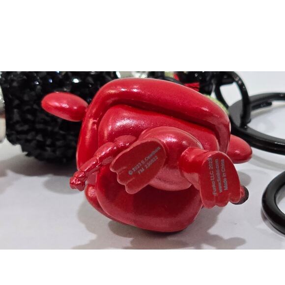 Handmade Reworked Red Bear Bag Charm Keychain - Picture 5 of 8